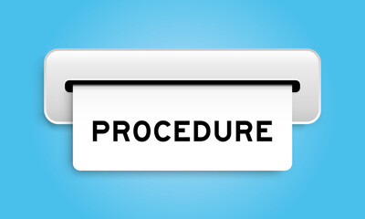 White coupon banner with word procedure from machine on blue color background