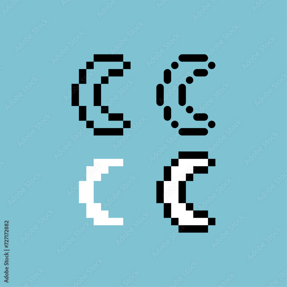 Poster pixel art outline sets icon of ramadhan moon logo variation color. moon icon on pixelated style. 8bi