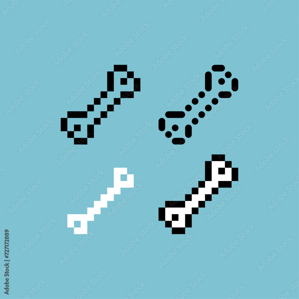 Poster pixel art outline sets icon of single bone logo variation color. bone skull icon on pixelated style.