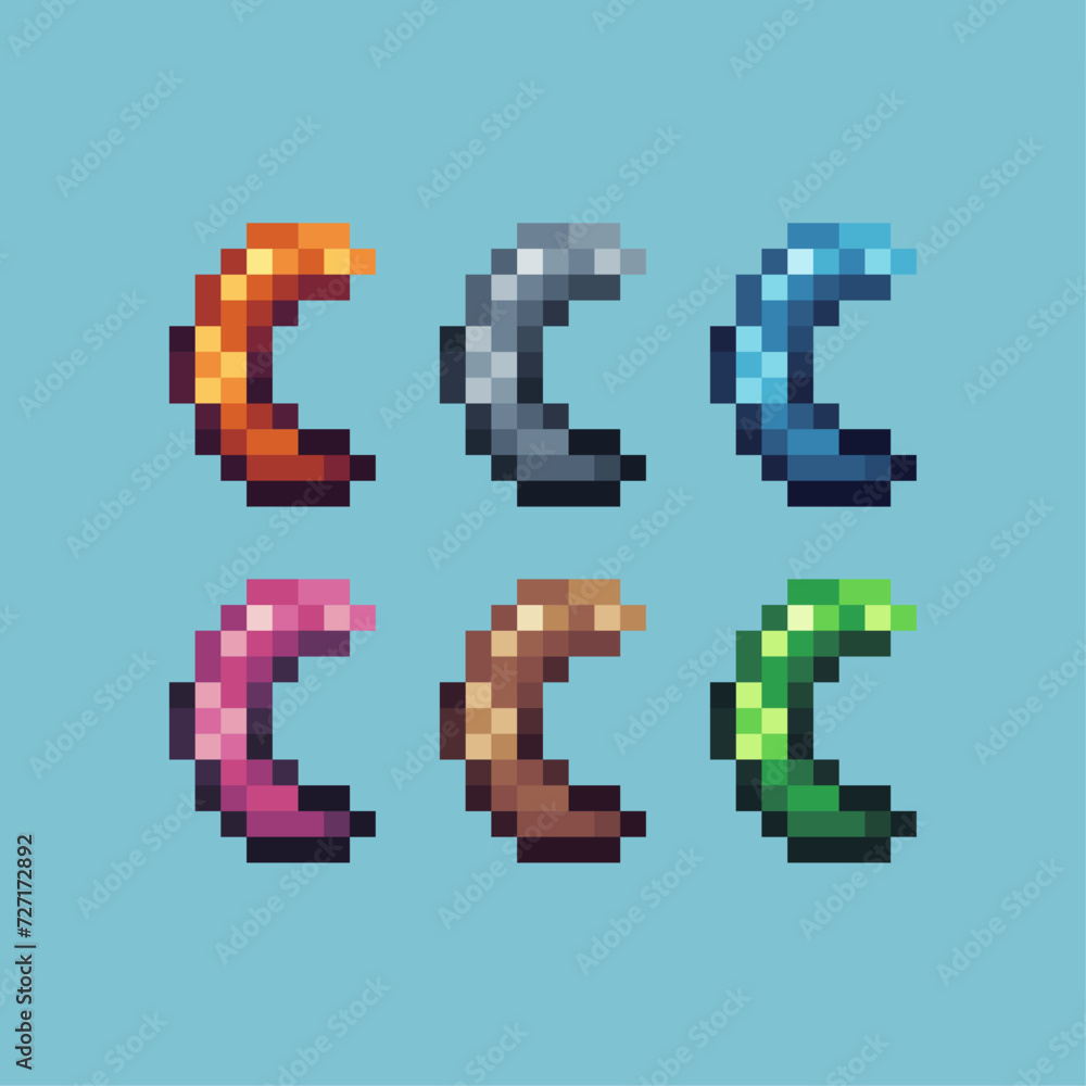 Poster pixel art sets icon of ramadhan moon logo variation color. moon icon on pixelated style. 8bits illus