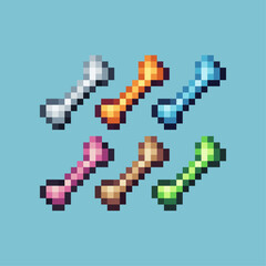 Fototapeta premium Pixel art sets icon of single bone logo variation color. Bone skull icon on pixelated style. 8bits Illustration, perfect for design asset element your game ui. Simple pixel art icon asset.