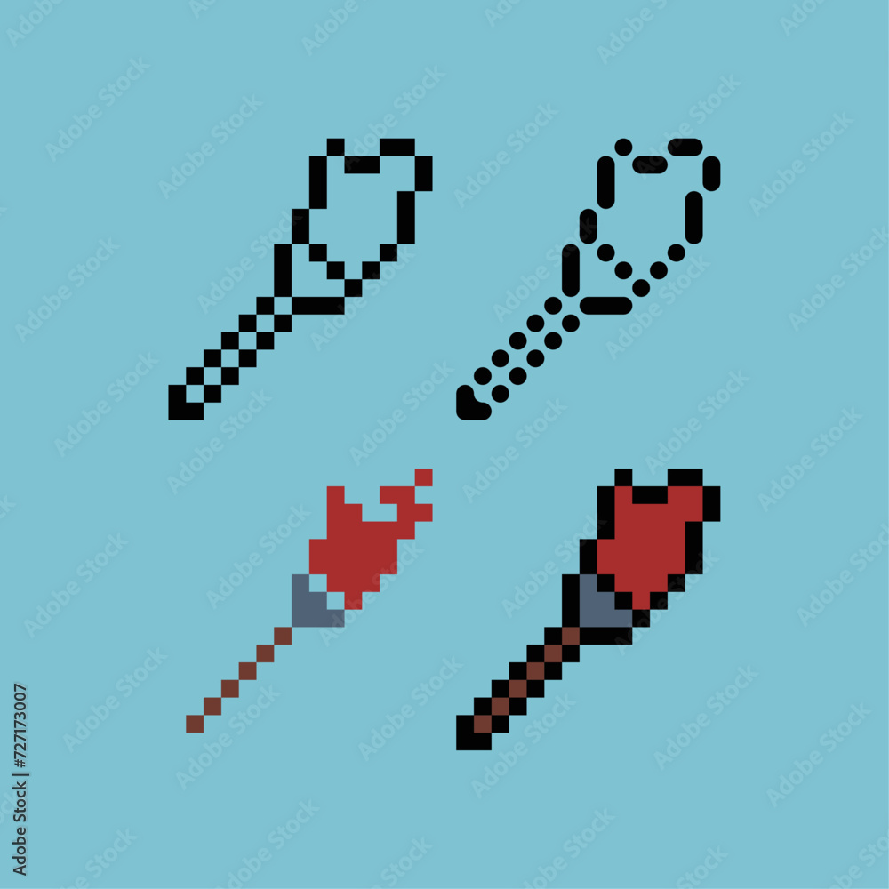 Poster pixel art outline sets icon of torch mining item logo variation color. torch icon on pixelated style