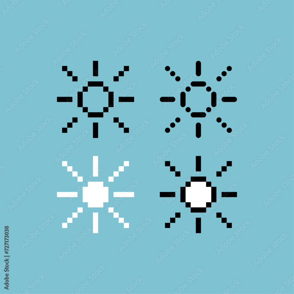 Poster pixel art outline sets icon of sun rise logo variation color.sunny day icon on pixelated style. 8bit