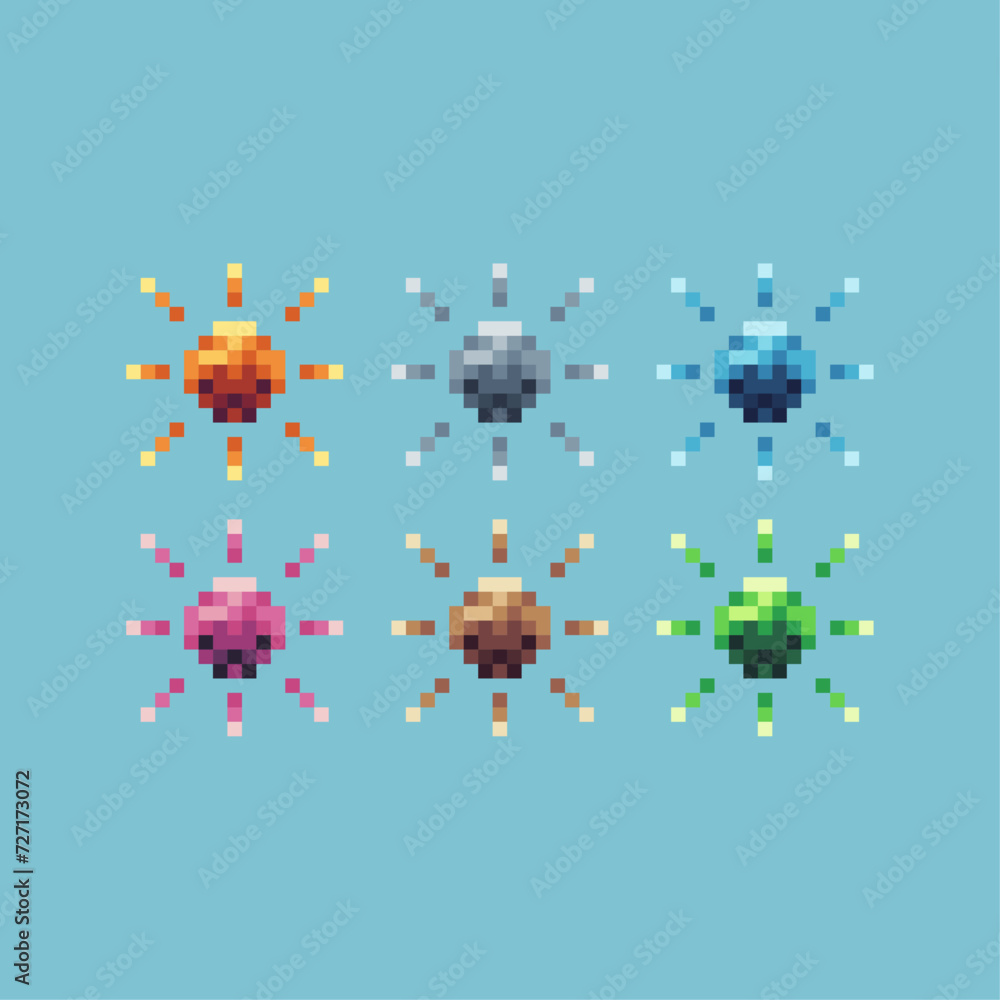 Aufkleber pixel art sets icon of sun rise logo variation color.sunny day icon on pixelated style. 8bits illust