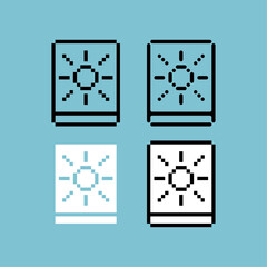 Pixel art outline sets icon of spell book of sun logo variation color.Magic book icon on pixelated style. 8bits Illustration, perfect for design asset element your game ui. Simple pixel art icon asset