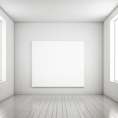 empty white room with blank canvas poster mockup on the white wall 3