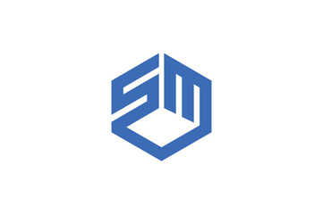 letter SM hexagon logo design
