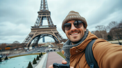 Smiling Man Taking a Selfie in Paris.