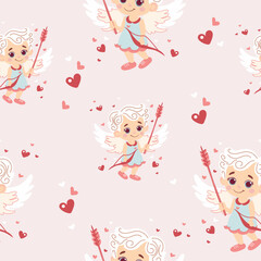 Heartfelt romance: Valentines Day vector pattern with hearts and cupid. Expressive love notes and charming illustrations for a sentimental and festive atmosphere