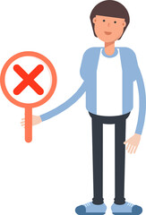 Office Worker Character Showing Wrong Mark
