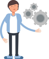 Office Worker Character Holding Gears
