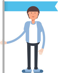 Office Worker Character Holding Flag Pole
