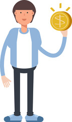 Office Worker Character Holding Dollar Coin
