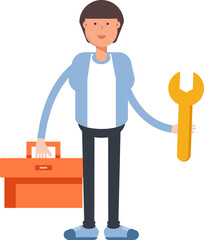 Office Worker Character Holding Toolbox and Wrench
