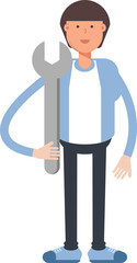 Office Worker Character Holding Wrench
