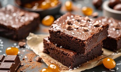Fototapeta na wymiar high quality food photo of mouth-watering salted caramel brownies,