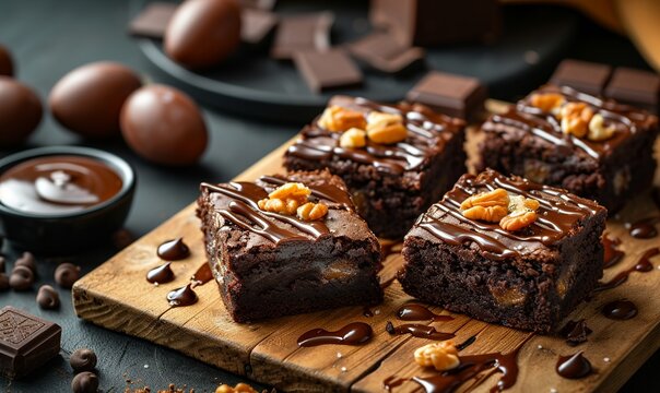 high quality food photo of mouth-watering salted caramel brownies,