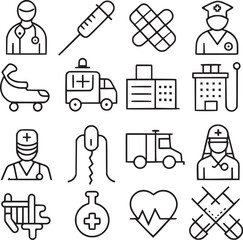 hospital and medical care icon set.