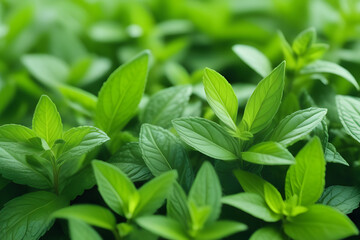 Green mint leaves. Aromatic herb for tea, cosmetics. Organic medicine concept.
