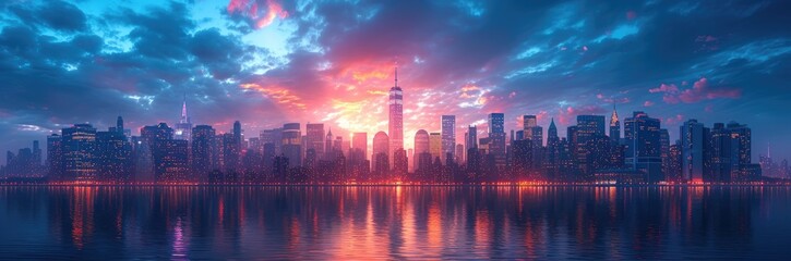 Obraz premium A panoramic view of a borderless digital world, where businesses operate in a virtual global market