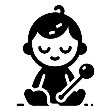recommend clip art: Cute smiling baby icon, black color silhouette