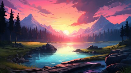beautiful nature landscape background at sunrise