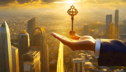 Key to Success Business Elegance in the Golden Cityscape