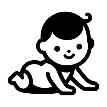 recommend clip art: Cute smiling baby icon, black color silhouette