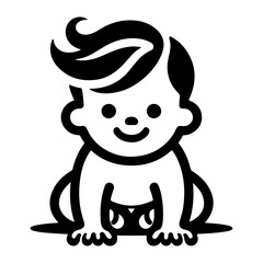 Cute smiling baby crawling icon black color silhouette, logo, clipart