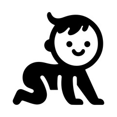 Cute smiling baby crawling icon black color silhouette, logo, clipart