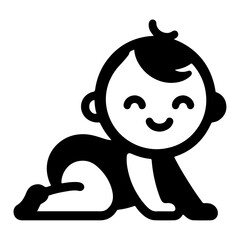 Cute smiling baby crawling icon black color silhouette, logo, clipart