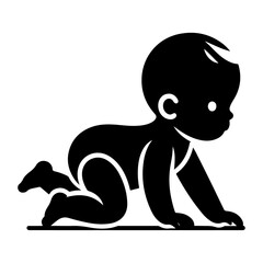 Cute smiling baby crawling icon black color silhouette, logo, clipart