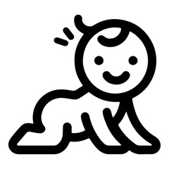 Cute smiling baby crawling icon black color silhouette, logo, clipart