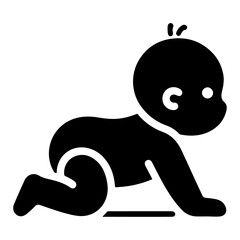 Cute smiling baby crawling icon black color silhouette, logo, clipart