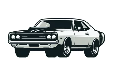 Stof per meter Vintage American muscle car vector illustration, classic retro custom muscle car design template isolated on white background © lartestudio