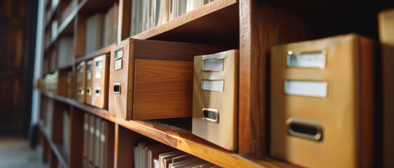 Archive of wisdom, wooden library card catalog evokes the timeless value of knowledge and history