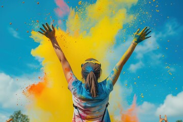 Colorful rainbow indian people celebrate holi festival
