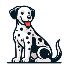 Cute adorable dalmatian dog cartoon character vector illustration, funny pet animal dalmatian puppy flat design mascot logo template isolated on white background