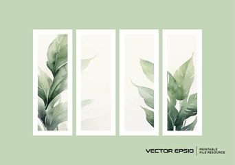 Set of botanical leaves wall art vector design template in minimalist and tropical style