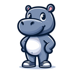 Obraz na płótnie Canvas Cute adorable hippopotamus cartoon mascot character vector illustration, hippo flat design template isolated on white background