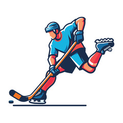 Obraz premium Ice hockey player sportsman vector illustration, winter sport activity, hockey male player design template isolated on white background