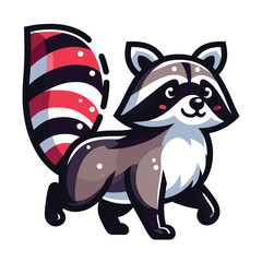 Cute adorable raccoon cartoon character vector illustration, funny racoon flat design template isolated on white background