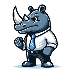 Rhinoceros wearing suit dress mascot design vector illustration, Strong athletic muscle body rhino wild animal logo template isolated on white background