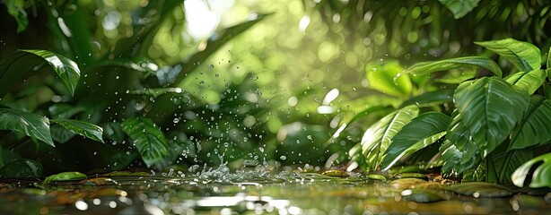 The enchanting beauty of natural leaves adorned with delicate water droplets, a hallmark of nature's serenity. - obrazy, fototapety, plakaty