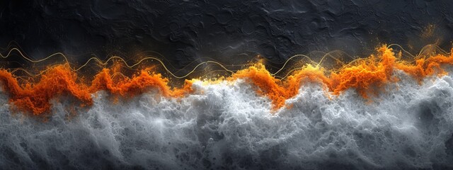 Abstract Painting of Orange and White Waves