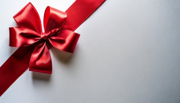 red ribbon with red bow on top left corner and white background image