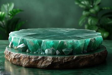 Podium background jade 3d visualization of the product. podium stage minimal abstract background beauty dreamy space studio pedestal
