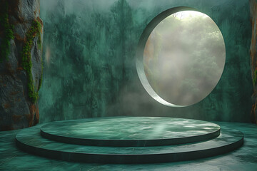 Podium background jade 3d visualization of the product. podium stage minimal abstract background beauty dreamy space studio pedestal
