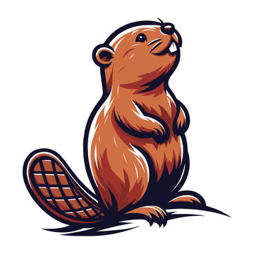 Cute adorable beaver cartoon character vector illustration, funny animal brown beaver flat design mascot logo template isolated on white background