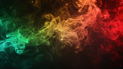 Colorful smoke abstract on dark backdrop with ink-like swirls in shades of red, green, and brown.